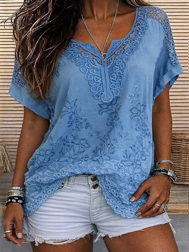 Ember - Bestickte Spitzenbluse mit V-Ausschnitt