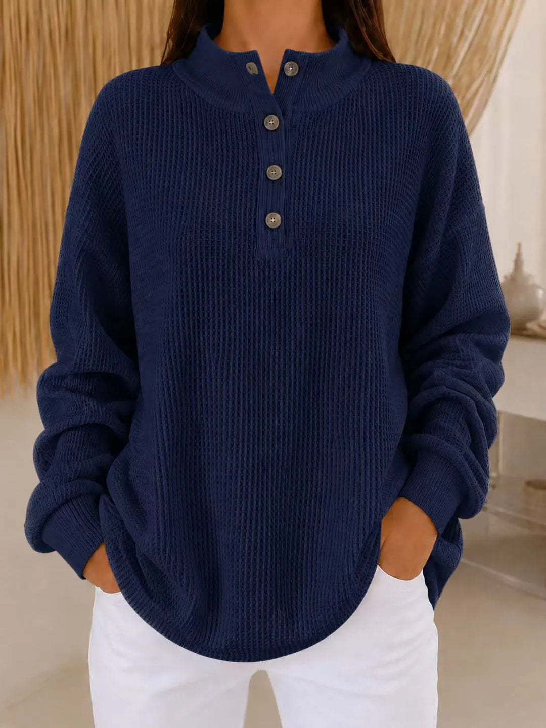 Belliora - Pullover mit Kragen und Knopfleiste aus strukturiertem Strick