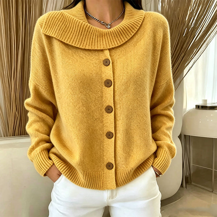 Elowette - Strickcardigan mit breitem Kragen und Knöpfen