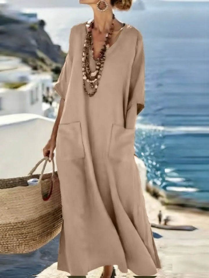 Serenelle - Bedrucktes Soft-Touch-Maxikleid mit V-Ausschnitt