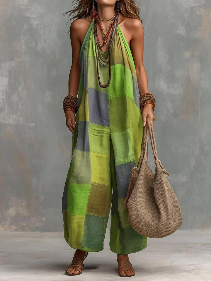 Estelina - Premium Neckholder-Jumpsuit im Patchwork-Design