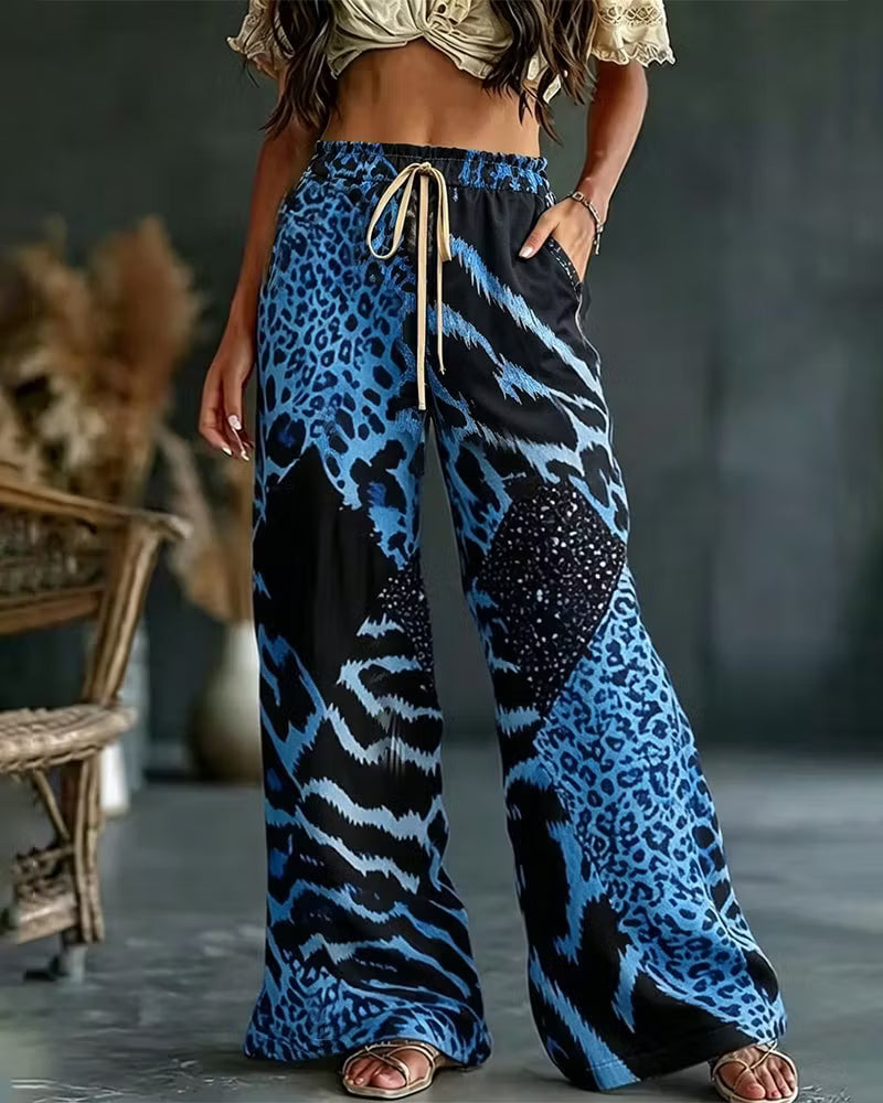 Elfrida - Weiche Palazzohose mit Leoparden-Patchwork