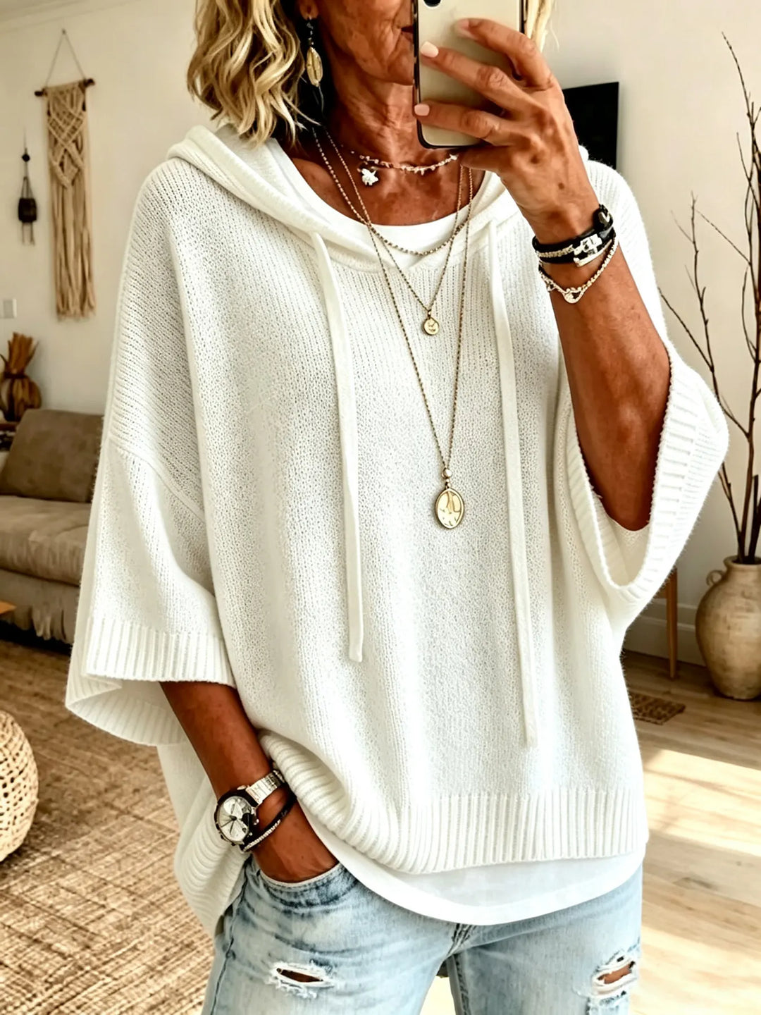 Celandria - Oversized Kurzarm-Hoodie mit Soft-Touch