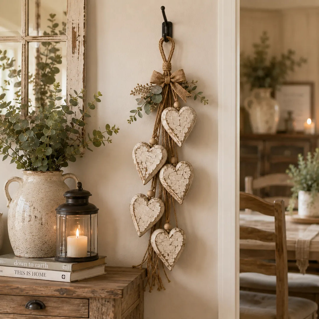 Alinora - Wanddekoration mit Herz im Vintage-Look und Quaste