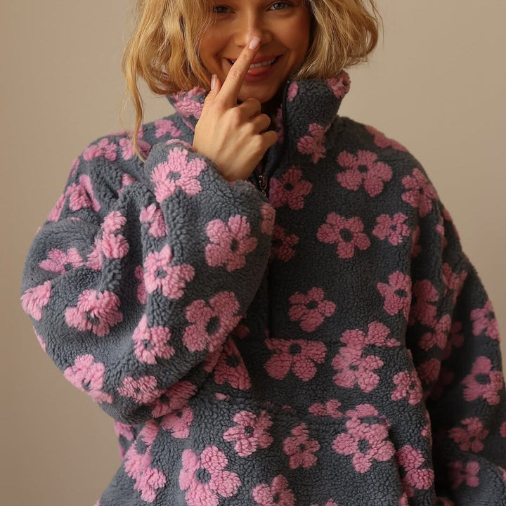 Clemency - Kuscheliger Fleece-Pullover mit Blumenmuster