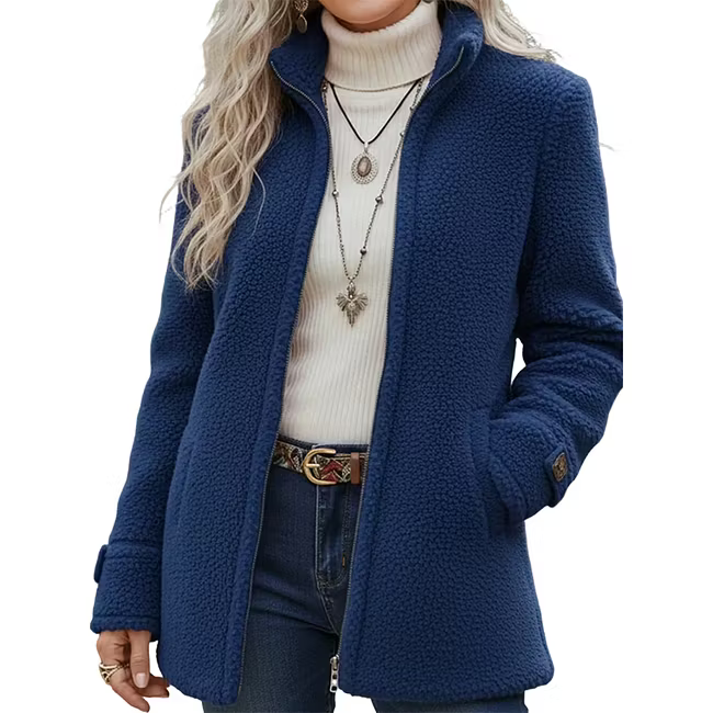 Lana - Strukturierte mittellange Jacke mit Reißverschluss
