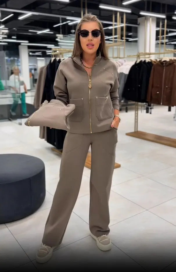 Floranique - Set aus kurz geschnittener Jacke mit Reißverschluss und weiter Hose mit weichem Griff