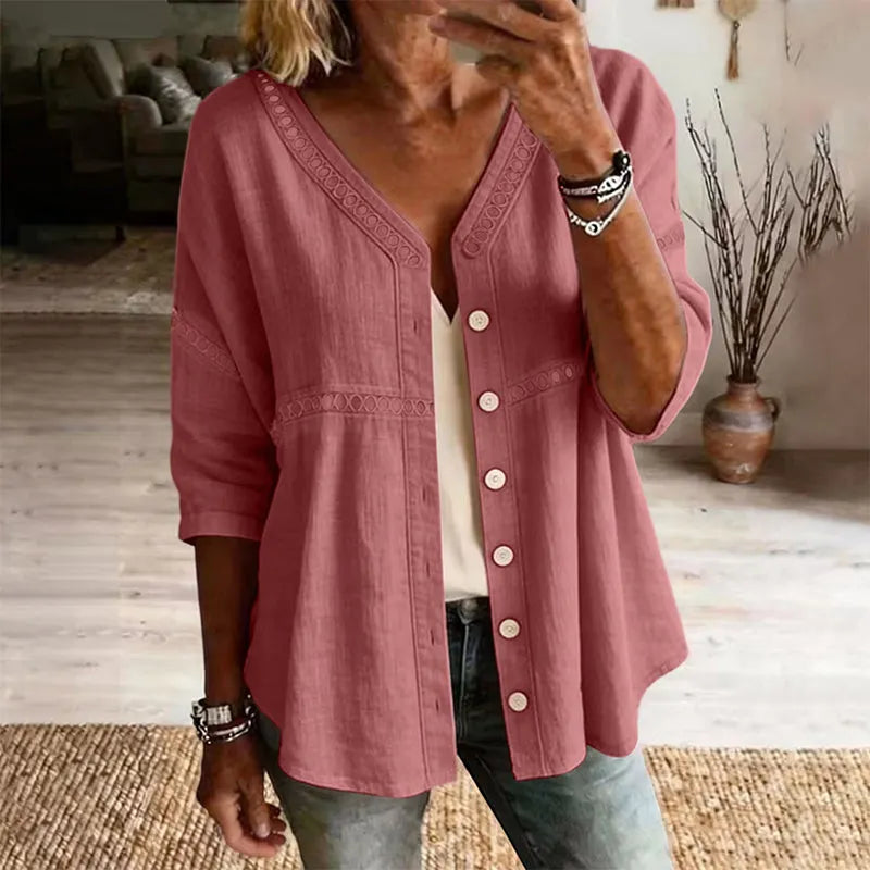 Ardena - Bestickte Bluse mit Knopfleiste