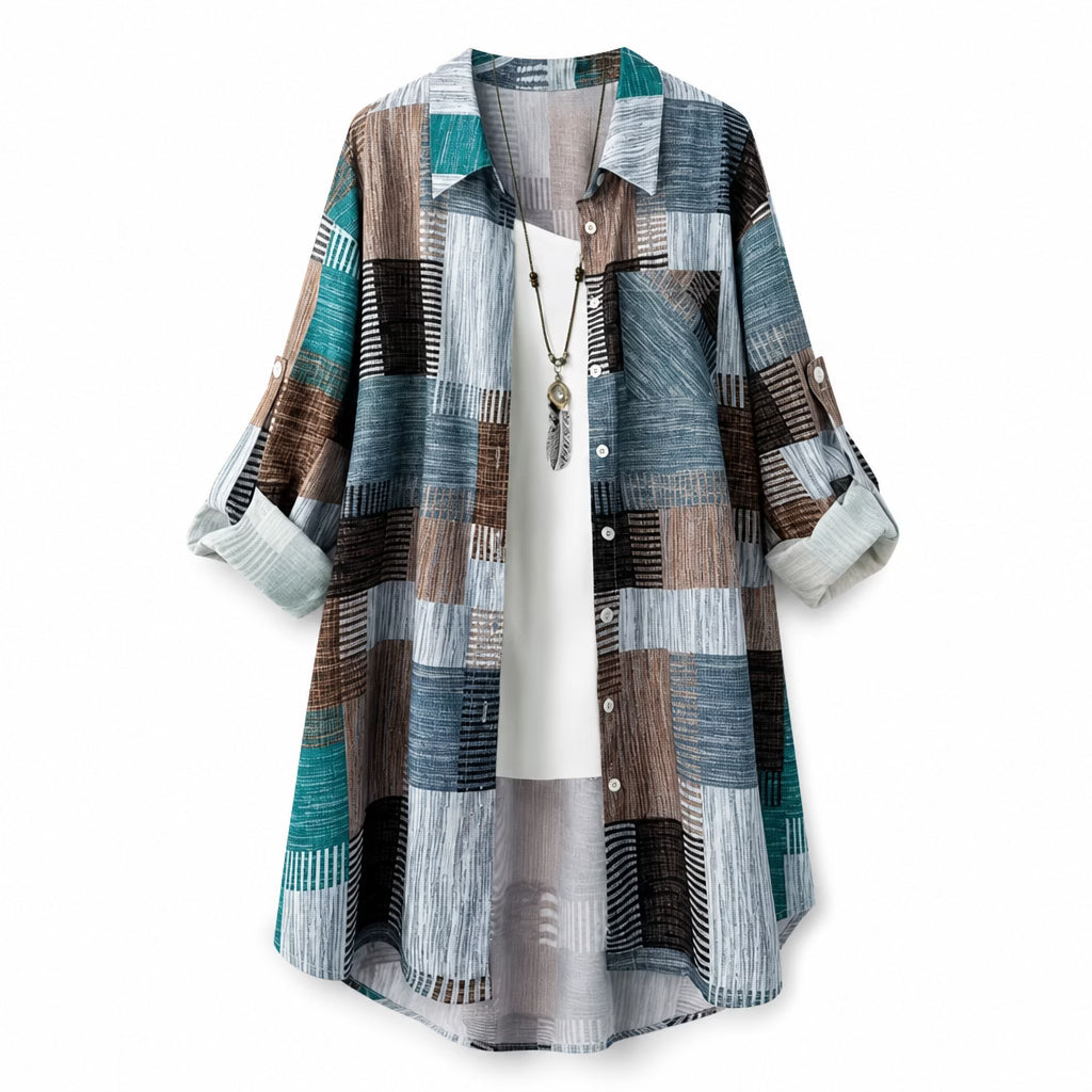 Nia - Langarm-Hemdjacke mit Patchwork-Print