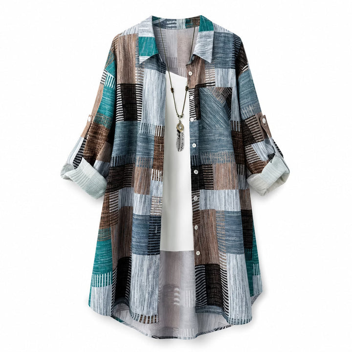 Nia - Langarm-Hemdjacke mit Patchwork-Print