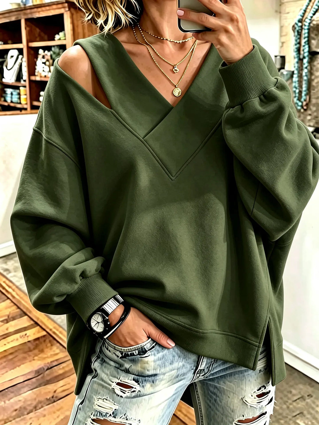 Aurelia - Soft-Touch-Sweatshirt mit V-Ausschnitt