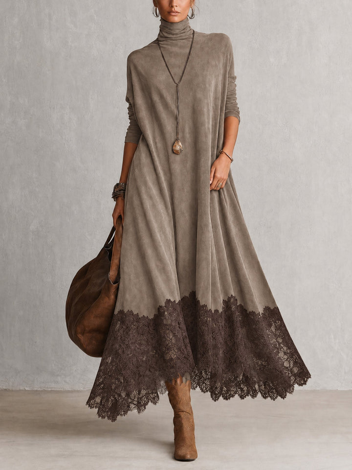 Maelis - Samtiges Maxikleid mit Spitzenbesatz