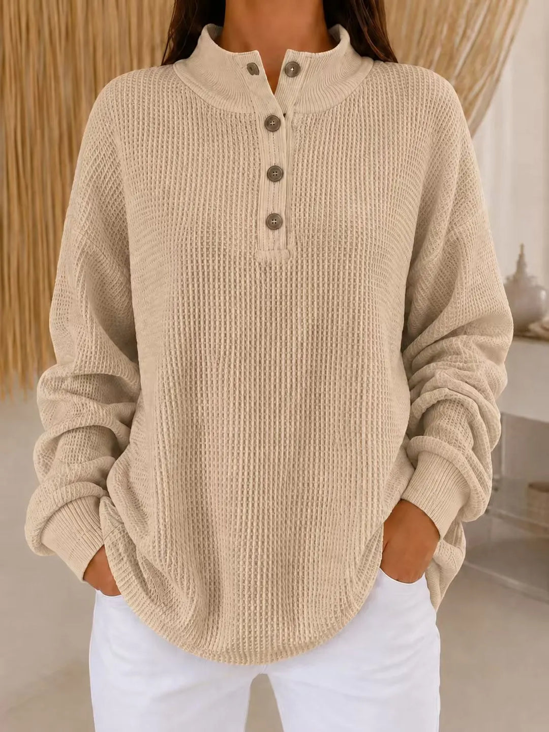 Belliora - Pullover mit Kragen und Knopfleiste aus strukturiertem Strick