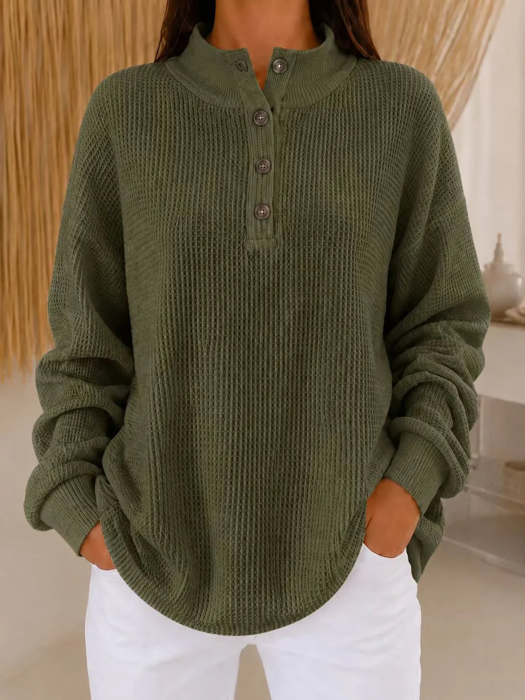 Belliora - Pullover mit Kragen und Knopfleiste aus strukturiertem Strick
