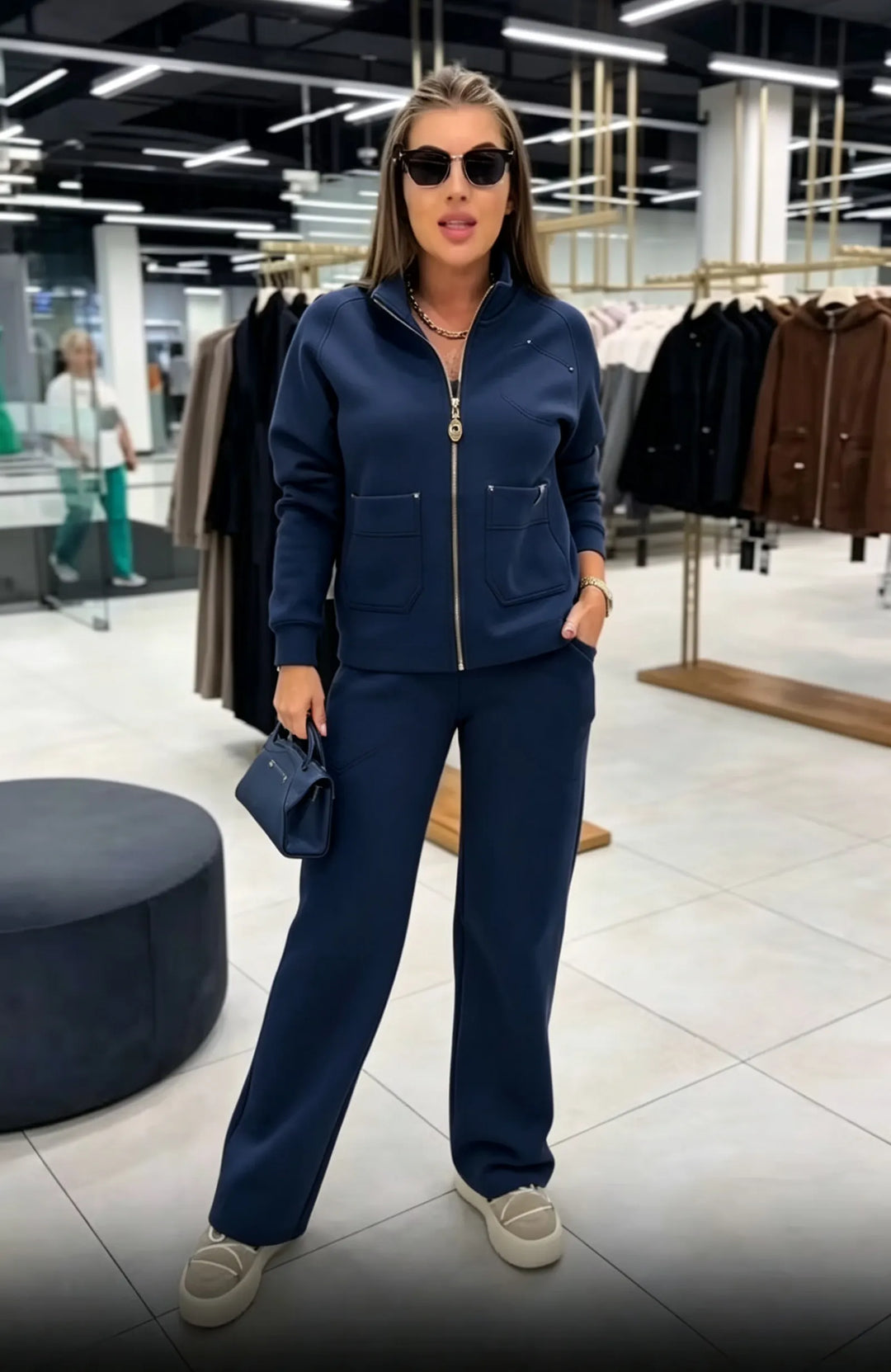 Floranique - Set aus kurz geschnittener Jacke mit Reißverschluss und weiter Hose mit weichem Griff