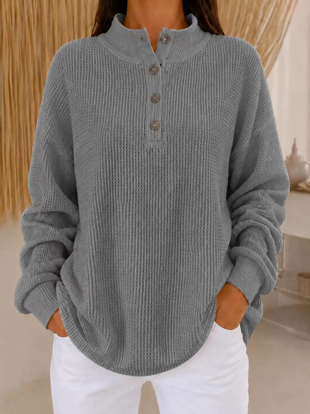 Belliora - Pullover mit Kragen und Knopfleiste aus strukturiertem Strick