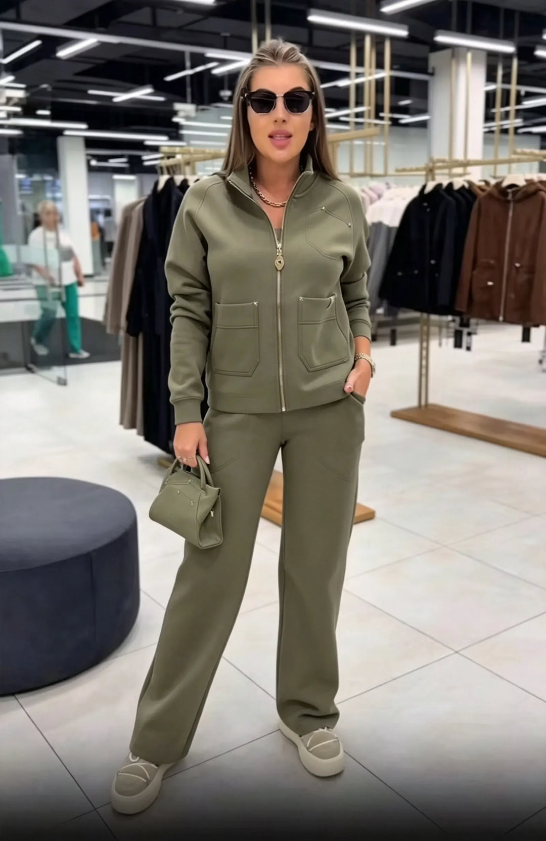 Floranique - Set aus kurz geschnittener Jacke mit Reißverschluss und weiter Hose mit weichem Griff