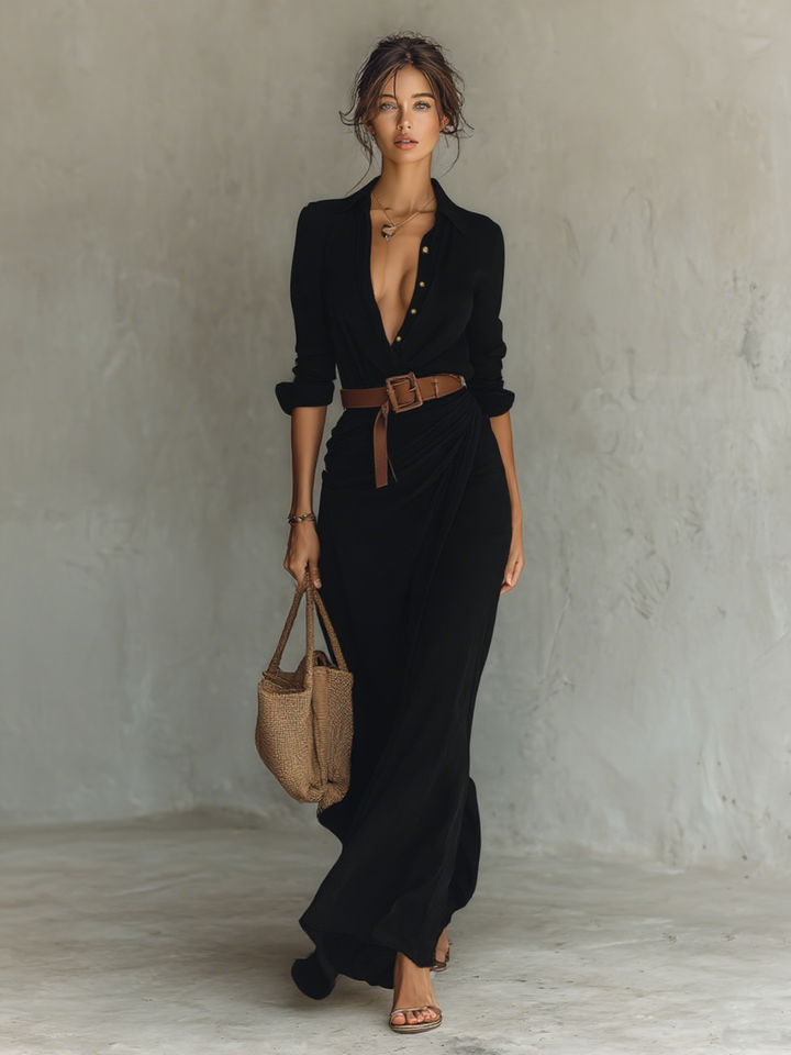Calantha - Weiches Maxi-Hemdblusenkleid mit Gürtel