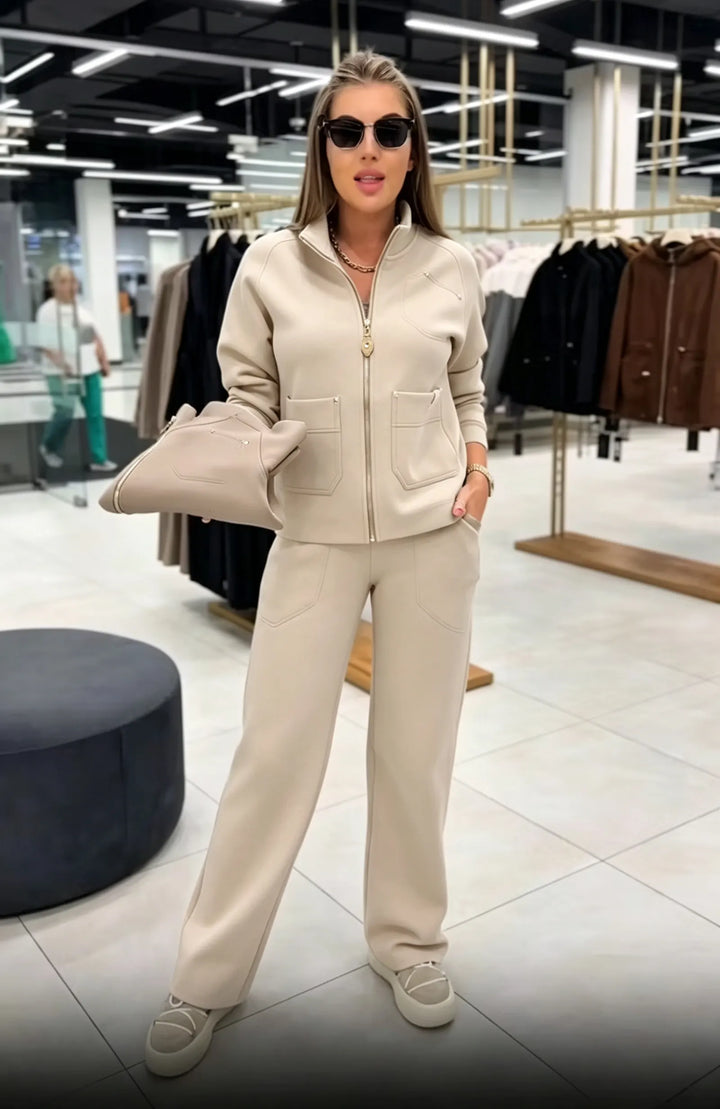 Floranique - Set aus kurz geschnittener Jacke mit Reißverschluss und weiter Hose mit weichem Griff