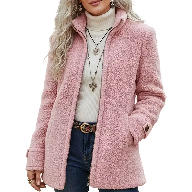 Lana - Strukturierte mittellange Jacke mit Reißverschluss