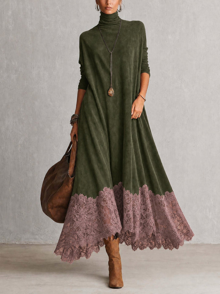 Maelis - Samtiges Maxikleid mit Spitzenbesatz