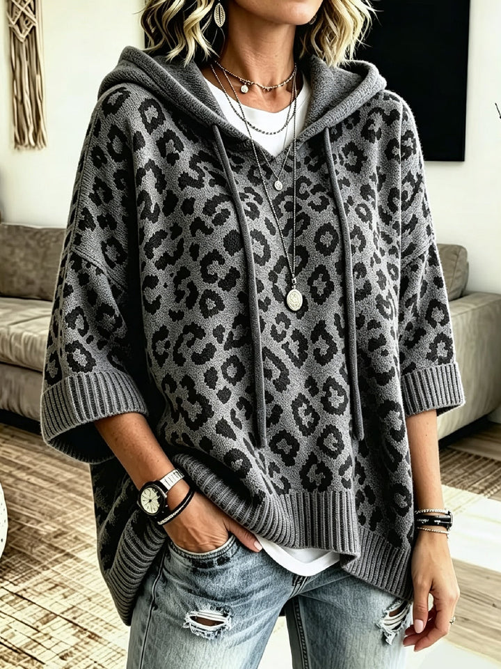 Jocasta - Oversize-Strickhoodie mit Leopardenmuster