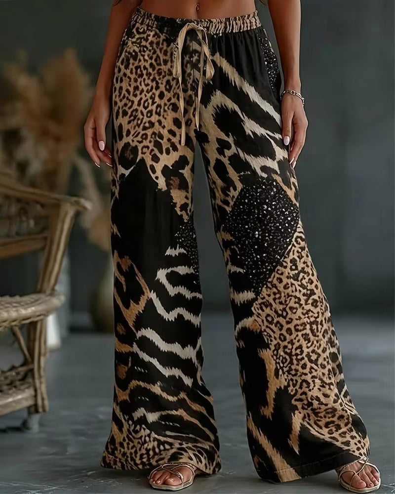Elfrida - Weiche Palazzohose mit Leoparden-Patchwork