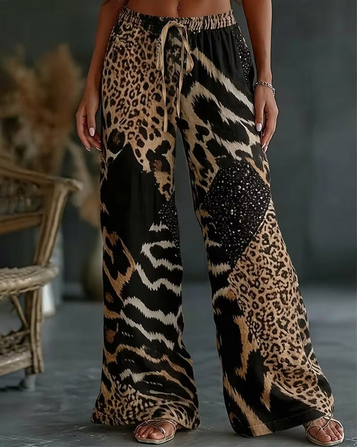 Elfrida - Weiche Palazzohose mit Leoparden-Patchwork
