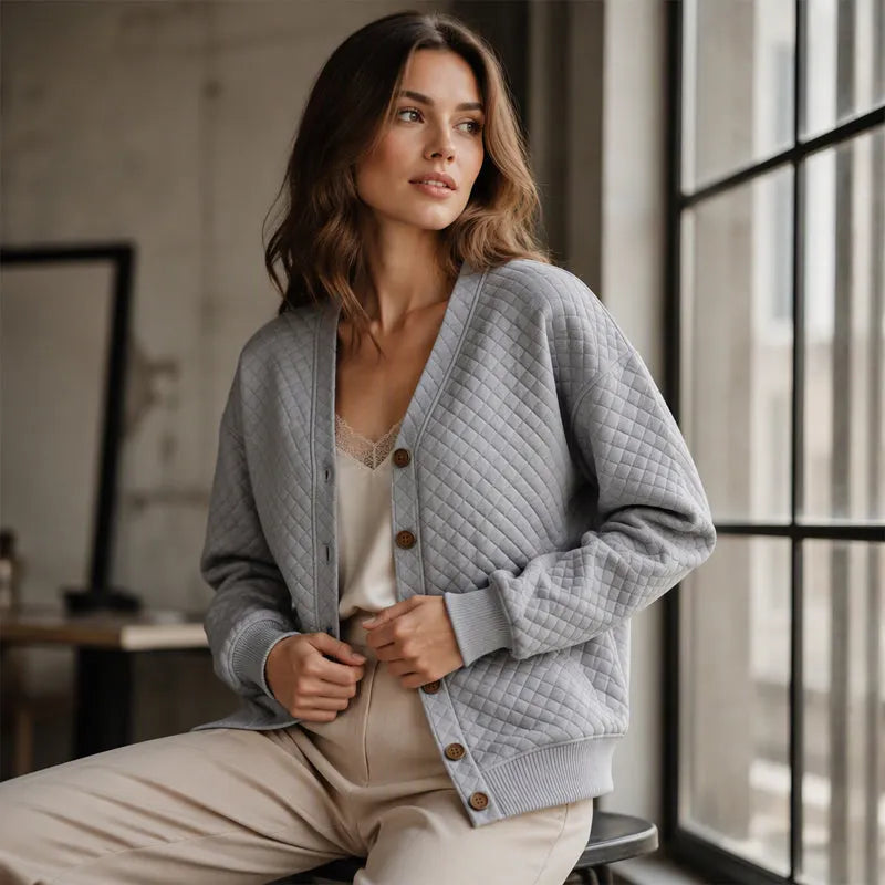 Delavie - Gesteppter Strick-Cardigan mit Knopfleiste