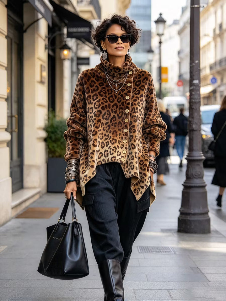 Cilla - Pullover mit Stehkragen und Leopardenmuster