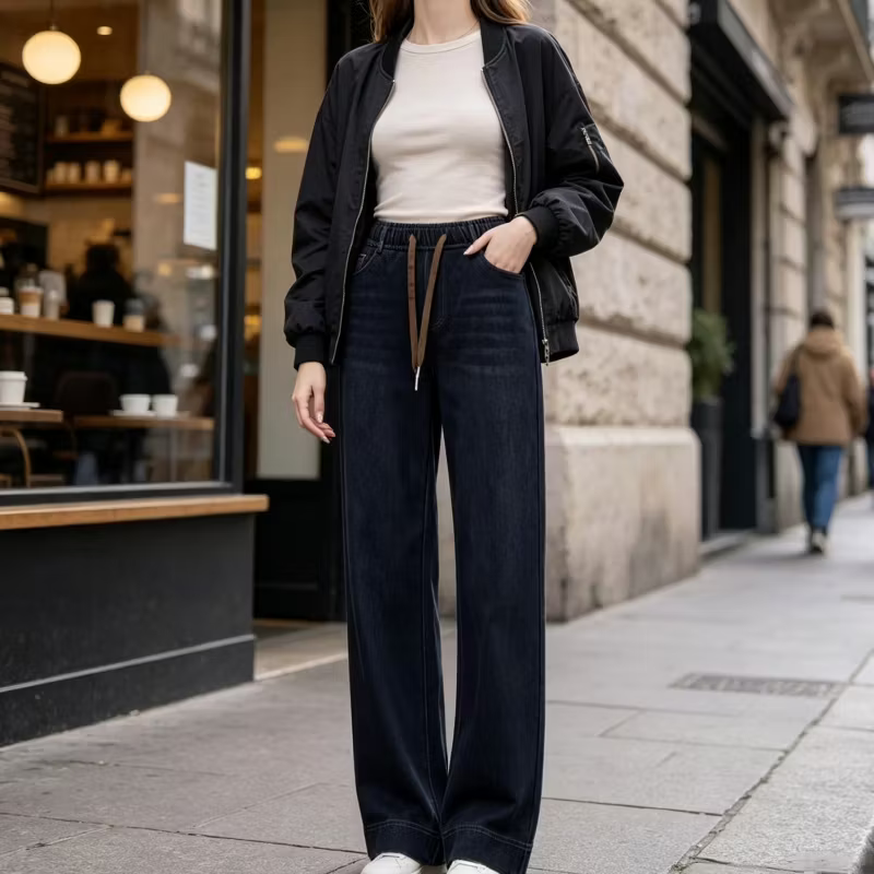 Morwen - locker geschnittene Wide-Leg-Jeans mit Kordelzug