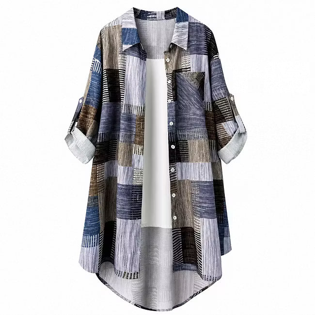 Nia - Langarm-Hemdjacke mit Patchwork-Print