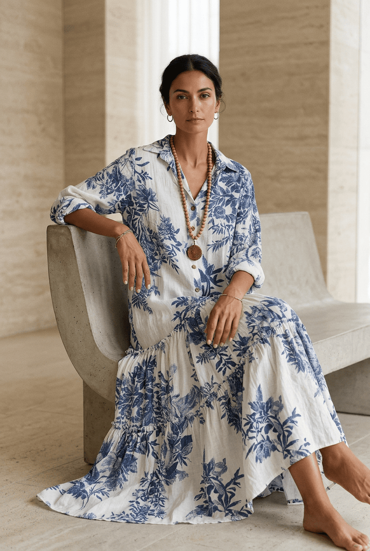 Thealise - Leichtes, geblümtes Maxikleid mit Knopfleiste vorn