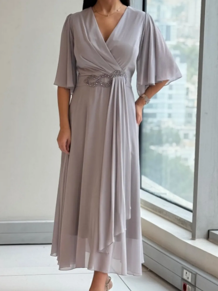 Celinette - Chiffon-Maxikleid mit kristallbesetzter Taille