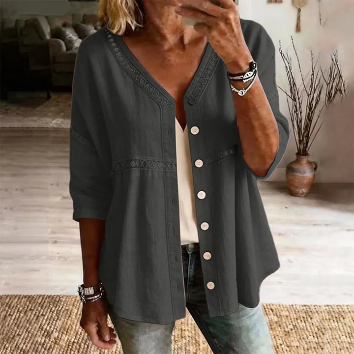 Ardena - Bestickte Bluse mit Knopfleiste