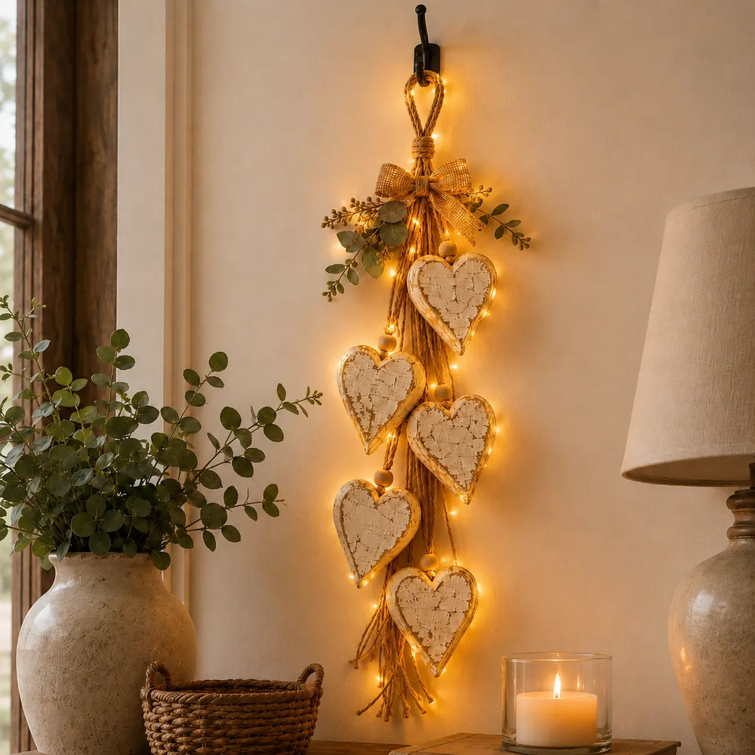 Alinora - Wanddekoration mit Herz im Vintage-Look und Quaste