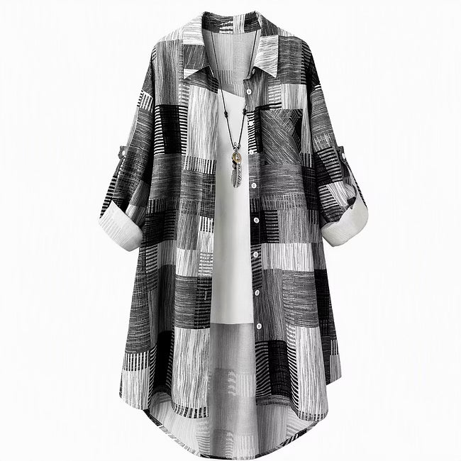 Nia - Langarm-Hemdjacke mit Patchwork-Print