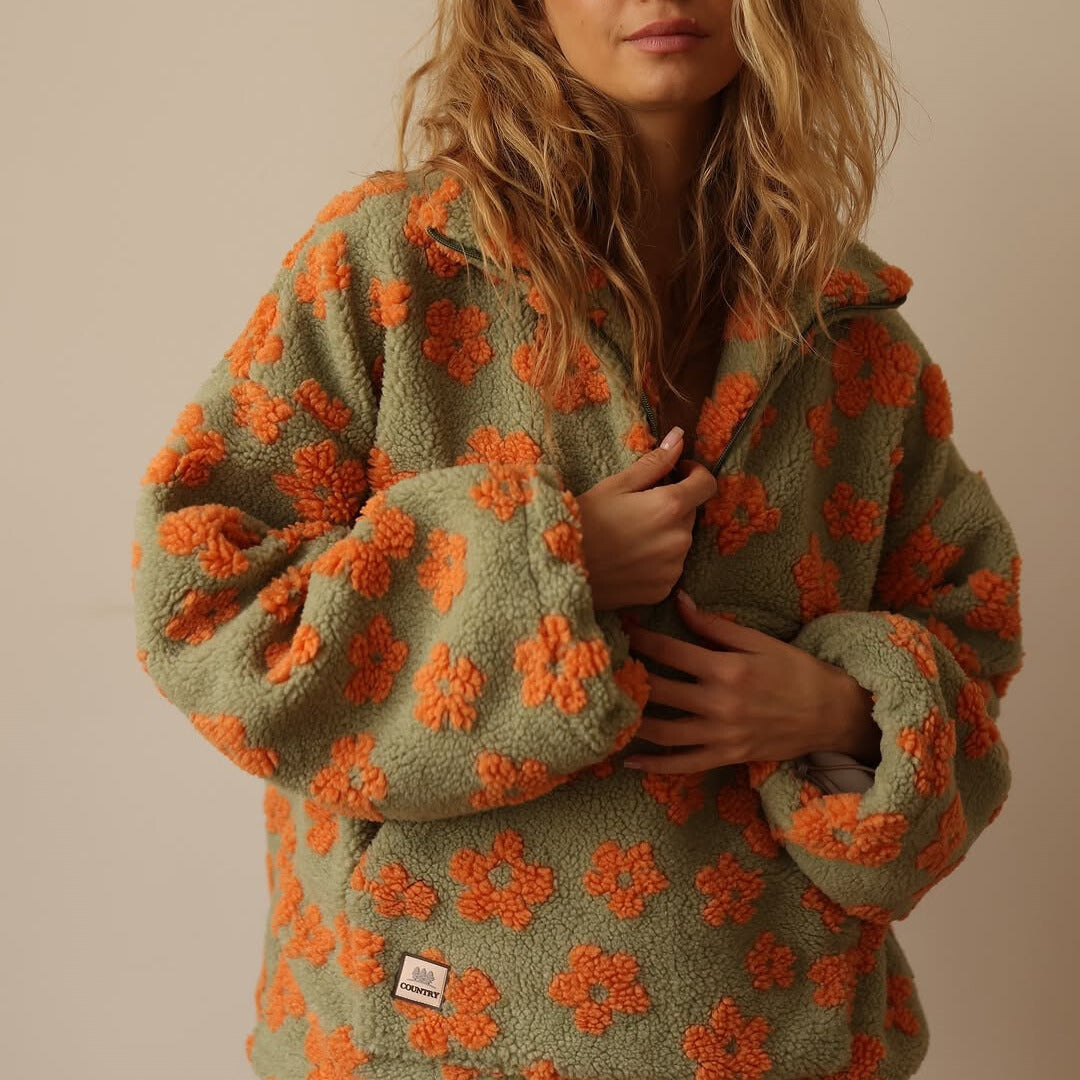 Clemency - Kuscheliger Fleece-Pullover mit Blumenmuster