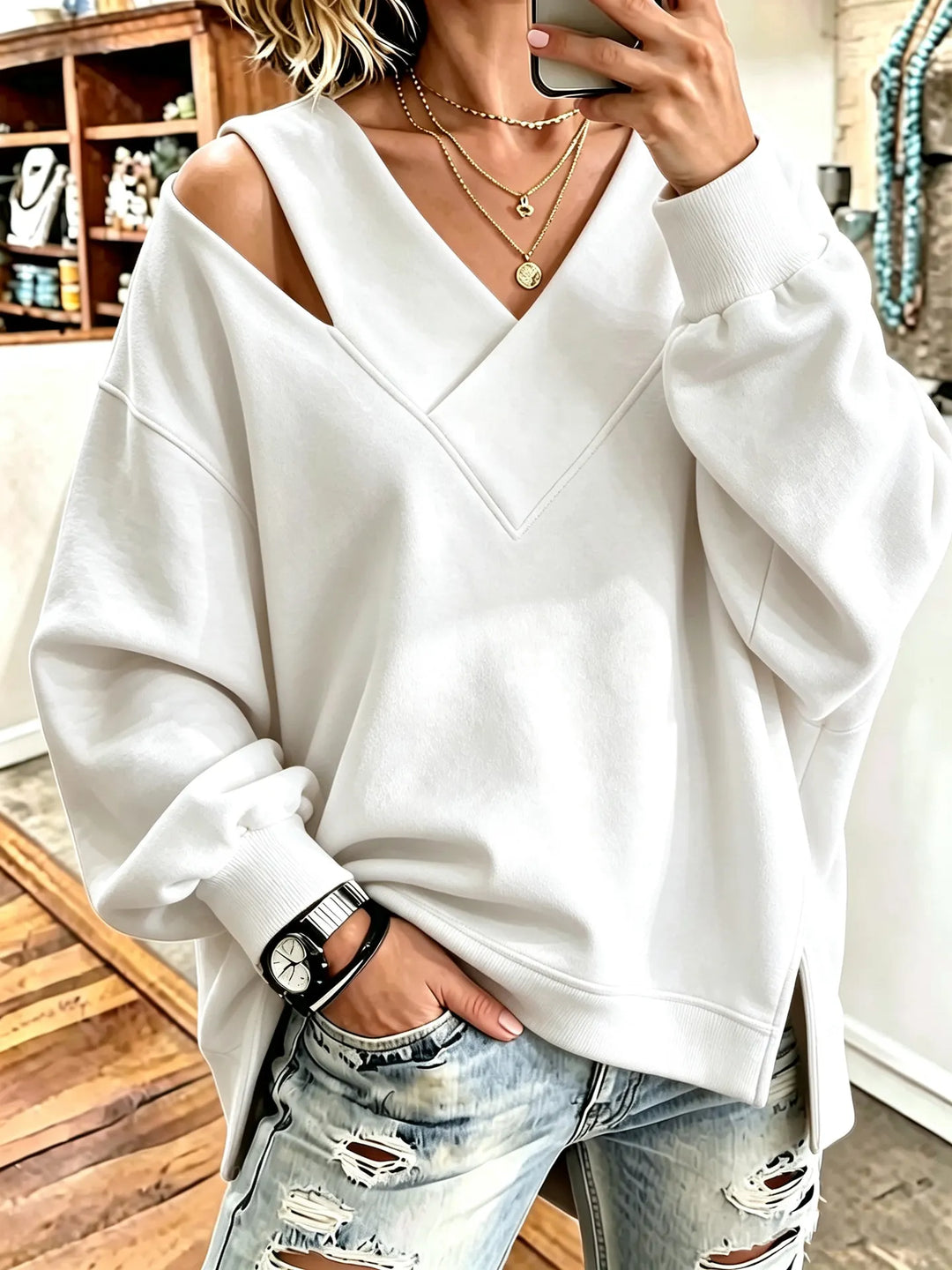 Aurelia - Soft-Touch-Sweatshirt mit V-Ausschnitt