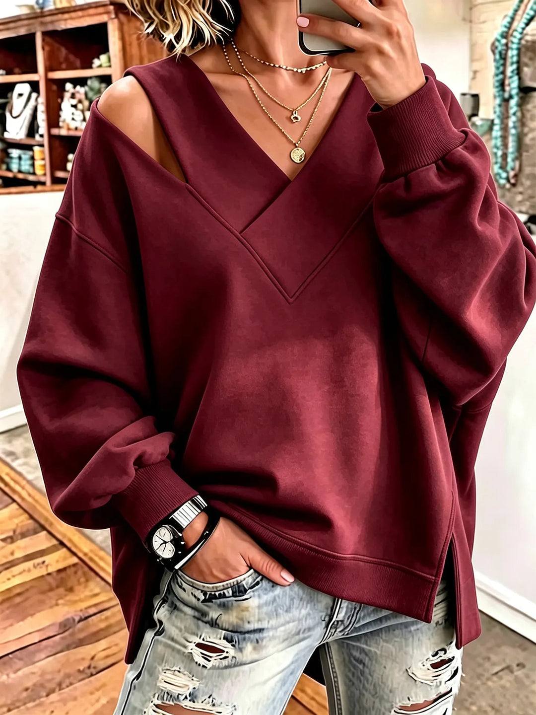 Aurelia - Soft-Touch-Sweatshirt mit V-Ausschnitt