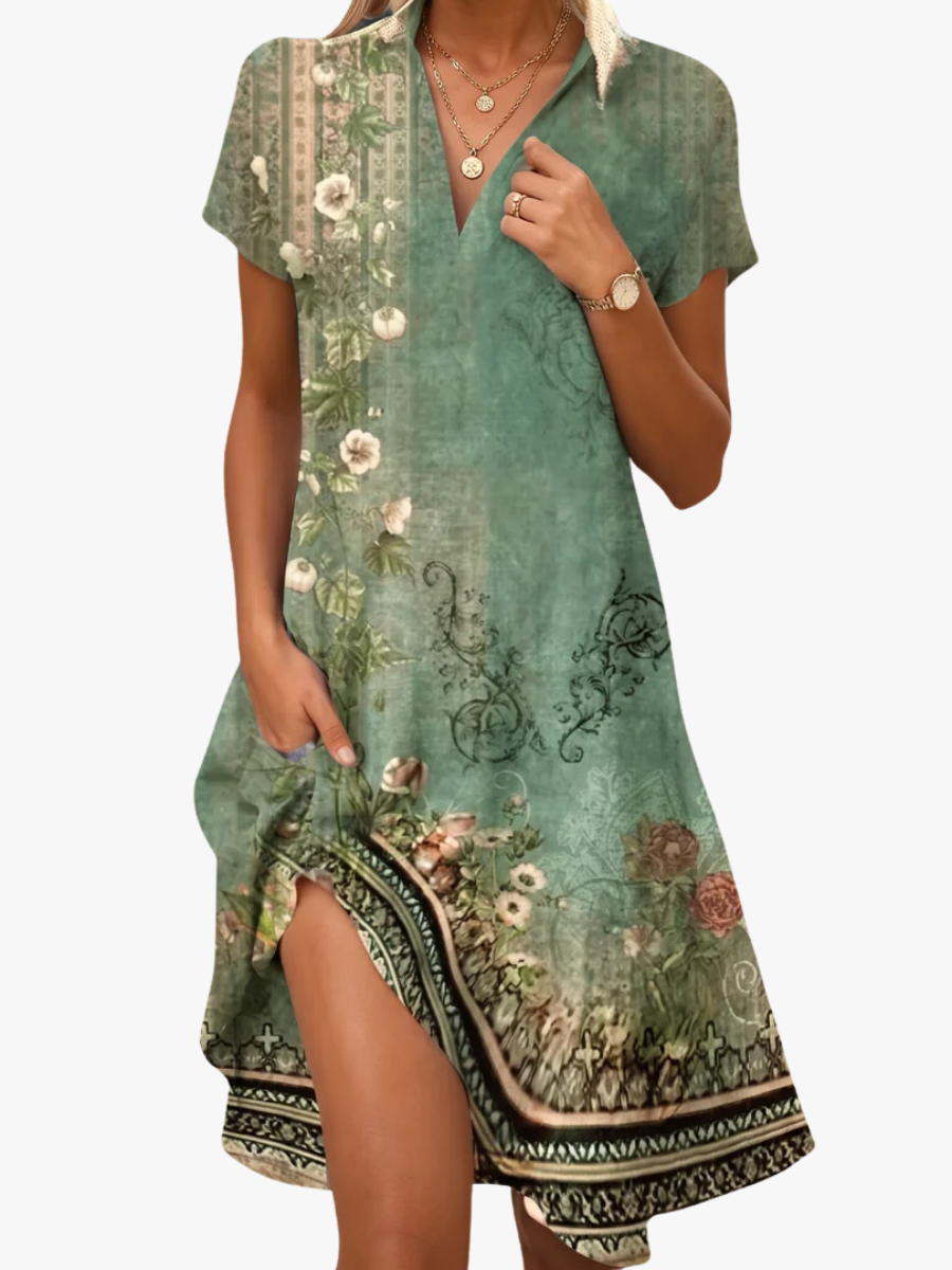 Leorine - Florales Soft-Touch-Midikleid