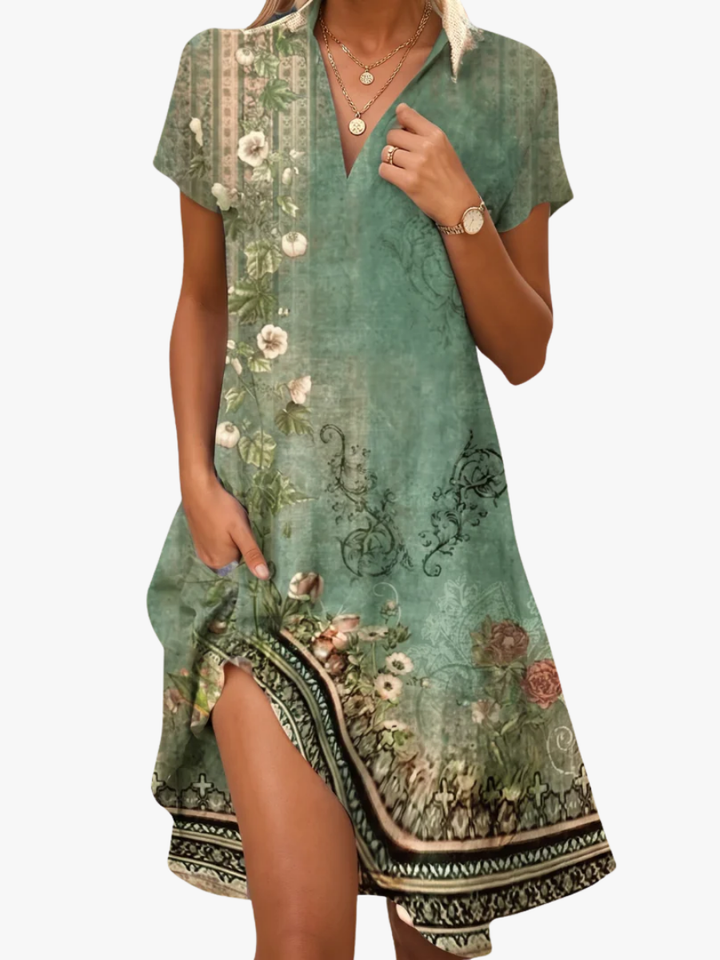 Leorine - Florales Soft-Touch-Midikleid