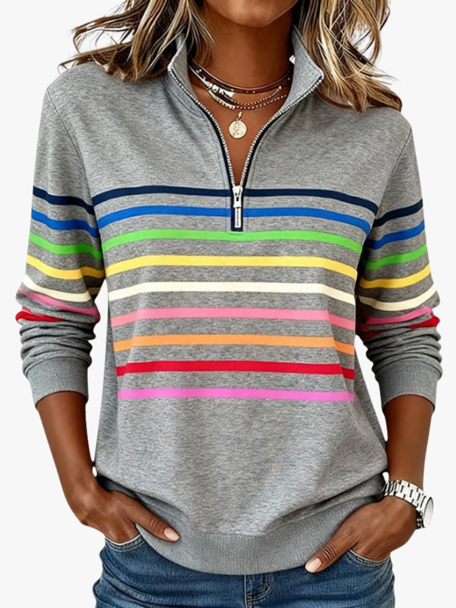 Corinelle - Gestreiftes Half-Zip-Sweatshirt mit Soft-Touch-Finish