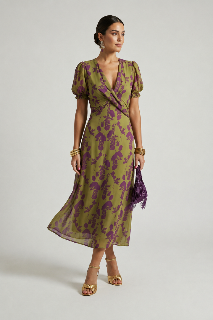Odetta - Weiches florales Wickel-Midikleid