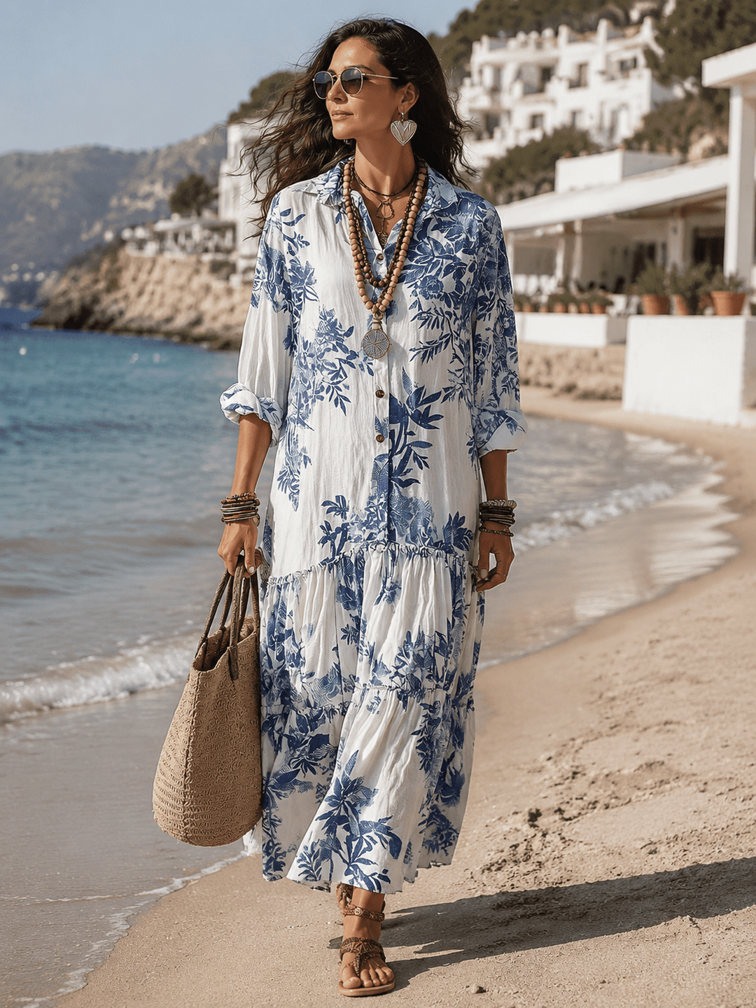 Thealise - Leichtes, geblümtes Maxikleid mit Knopfleiste vorn