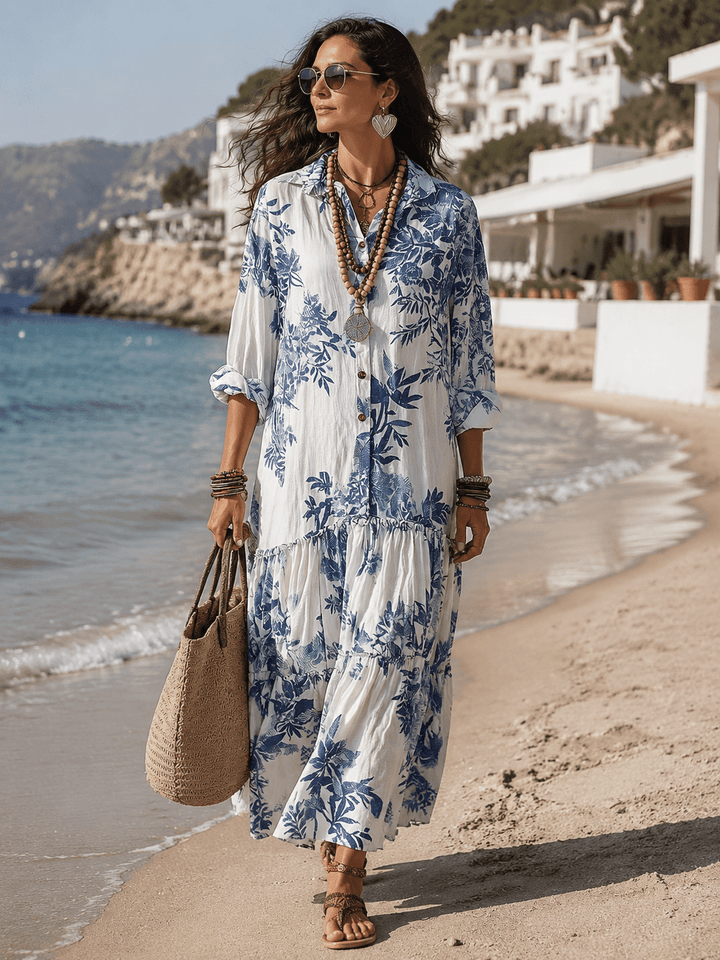 Thealise - Leichtes, geblümtes Maxikleid mit Knopfleiste vorn