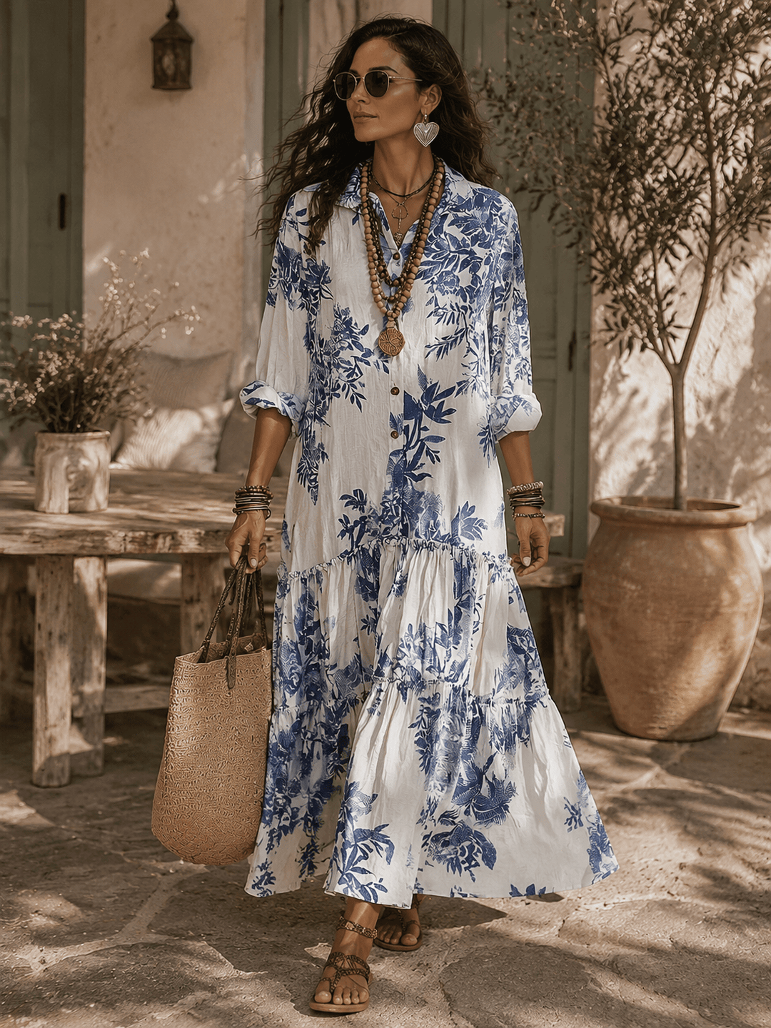 Thealise - Leichtes, geblümtes Maxikleid mit Knopfleiste vorn