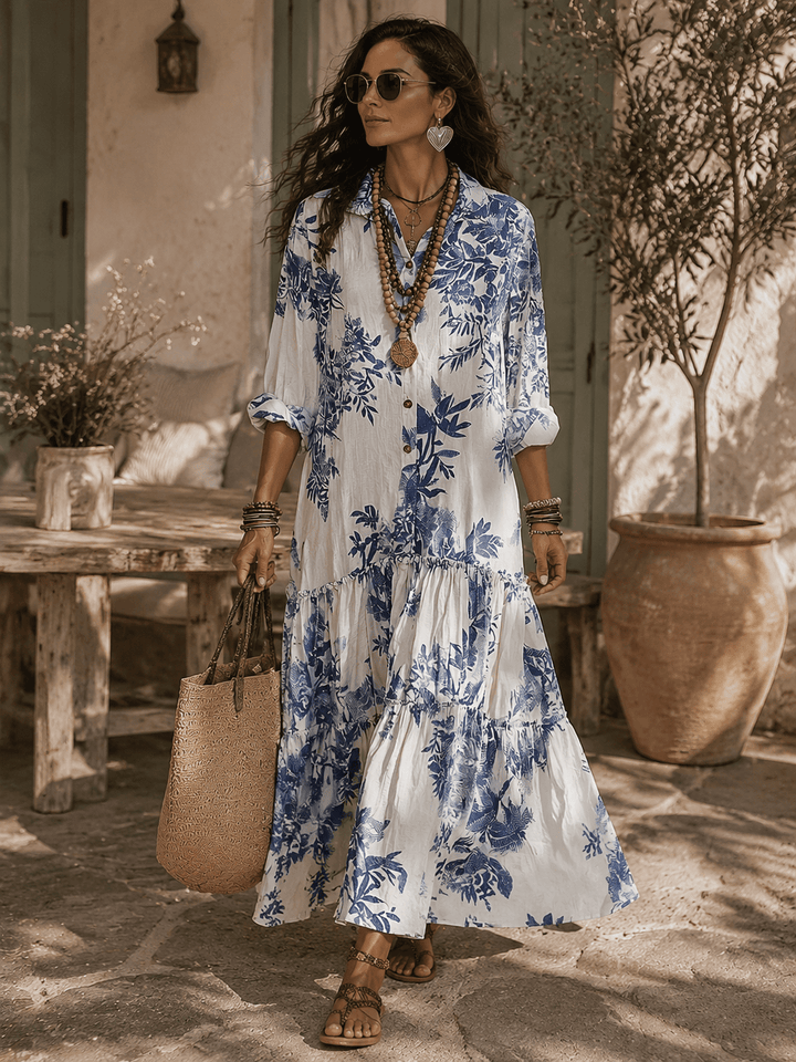Thealise - Leichtes, geblümtes Maxikleid mit Knopfleiste vorn