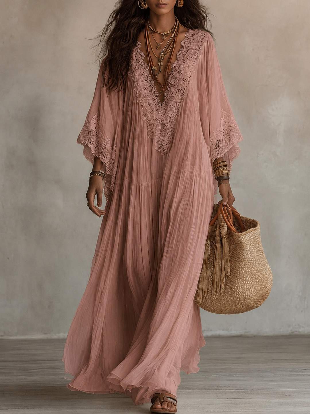 Aerinne - Luftiges plissiertes Maxikleid