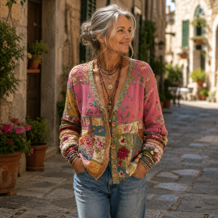 Celestara - Weiche Patchwork-Strickjacke